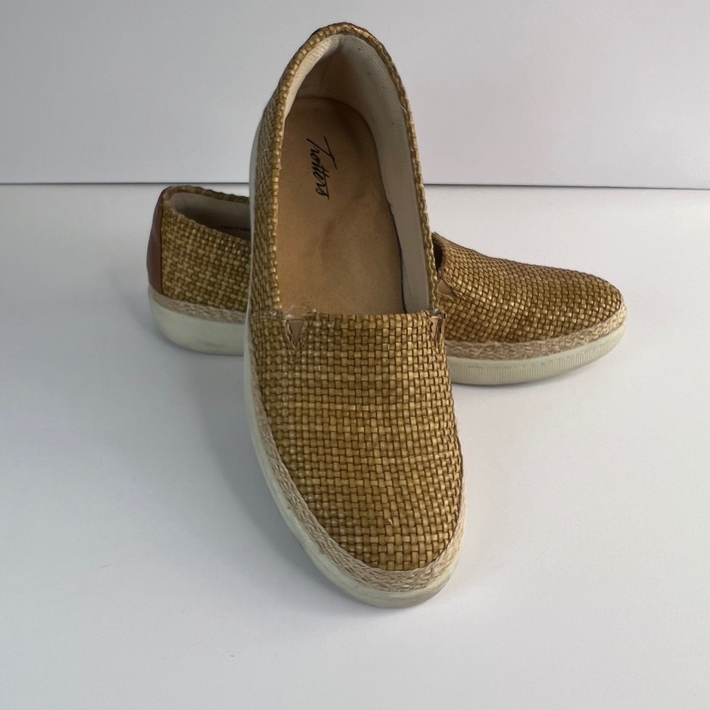 Trotters Woven Espadrille Slip On Flats Tan‎ Brown Leather Accent Women Size 10N